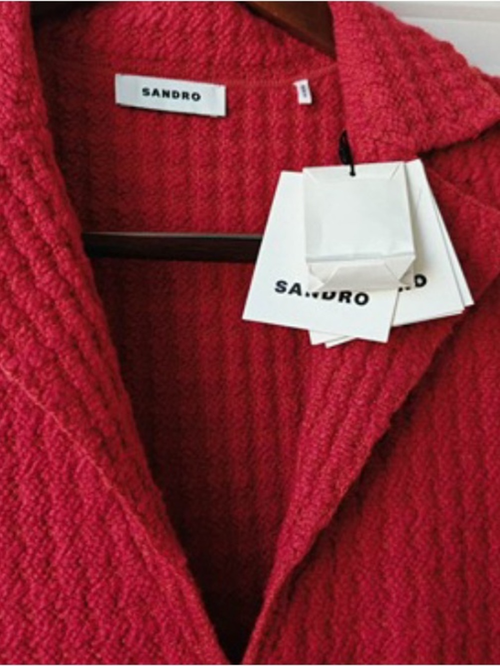 NWT ❤️💄SANDRO Tweed Red Long Sleeve Wool blend Mini dress size S - Picture 4 of 8
